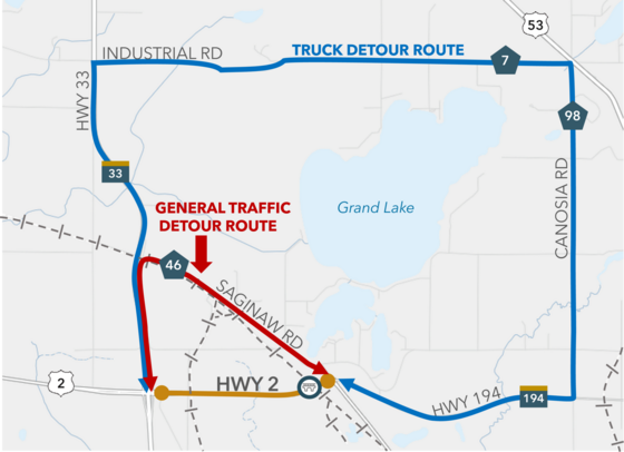 Highway 2 in Saginaw to temporarily close for railroad bridge repair