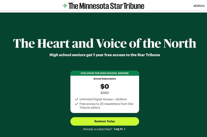 The Minnesota Star Tribune offers free digital subscriptions to all graduating high school seniors across Minnesota